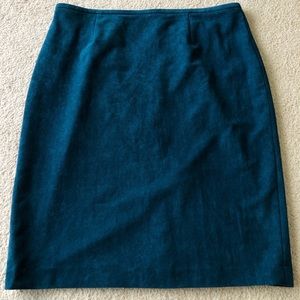 Calvin Klein suede look knee length teal skirt size 12 womens